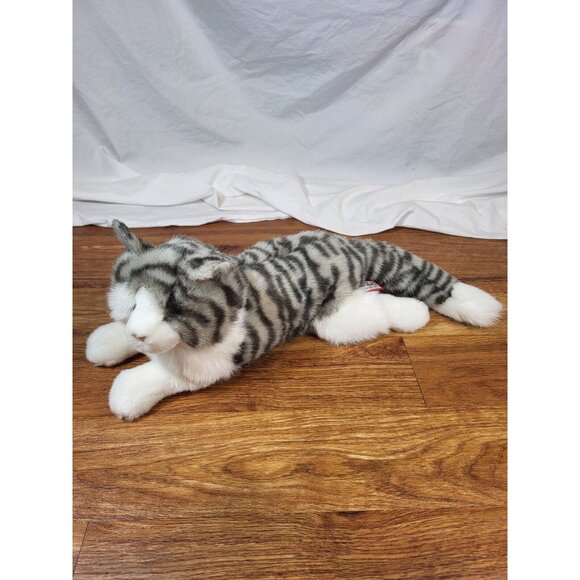 Douglas Plush Cat Smokey Gray Striped Tabby White 15" Long Lying Down Item 283 - Picture 1 of 4